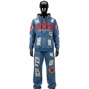 Conjunto de Sudadera con Capucha y Pantalones Deportivos Personalizados, Chándal Informal Unisex de 2 Piezas, Pantalones Deportivos con Cierre y Lavado Ácido - Product Image 1