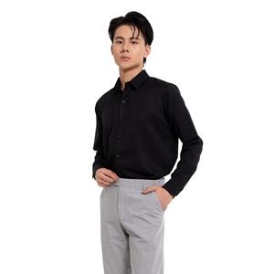 Chemise pour homme anti-rides à manches longues en tissu tissé polyester/coton du Vietnam, motif imprimé personnalisé ODM, teinture unie, détection par aiguille - Product Image 4