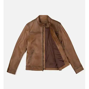 Chaqueta de Motero de Piel de Oveja Vintage para Hombre, Impermeable, con Cierre de Cremallera - Product Image 2