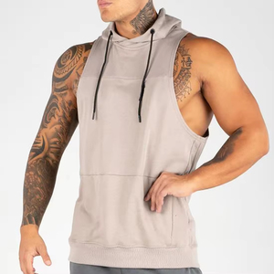 Street Wear Casual Custom 100% Cotton Terry Fabric <b>Sleeveless</b> <b>Pullover</b> Hoodie with Pocket Design for <b>Men</b> Winter All Seasons - Product Image 2