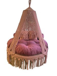 Chaise suspendue en macramé avec franges détaillant un design bohème et une haute qualité directement du fabricant indien - Product Image 3