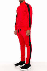 Ensemble de survêtement décontracté pour homme, pantalon et veste de sport bleu roi avec bande latérale, coupe ajustée, idéal pour le jogging - Product Image 4