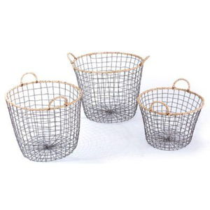 <b>Black</b> Metal Wire <b>Storage</b> <b>Baskets</b> <b>With</b> Copper Handles Rectangular Home Kitchen Organization Bins Eco-Friendly Handmade Iron Trays - Product Image 3