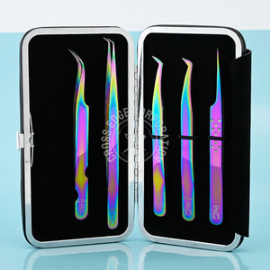 Private Label Stainless Micro-Grip Fiber Tip Tweezers 45 75 90 Degree L-Shape Eyelash Extension Tweezers Volume Lash Extensions - Product Image 1