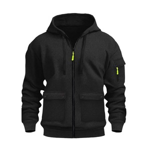 Men's Long Winter Sports and Casual Blouson Spring and Autumn Multi-Pocket Cardigan <b>Hoodie</b> in Wool Zipper Sweatshirt - Product Image 5