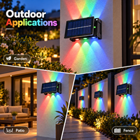 Applique murale solaire RGB IP65, lampe de jardin solaire LED multicolore étanche pour extérieur, batterie 1800mAh, luminaire de nuit