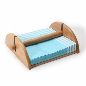 Servilletero de madera ecológico, Soporte redondo hecho a mano con tapa de madera de acacia, organizador de servilletas, contenedor, caja de pañuelos - Product Image 5