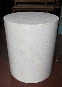 Modern Handmade Farmhouse Round Bone Inlay Geometry Design Stool Console <b>Table</b> for Living Room School & Bedroom Use - Product Image 5