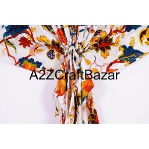 Kaftan court en coton floral fait main pour femmes, couvre-vêtement de plage, printemps été, bohème, coupe régulière, décontracté, respirant, lavable - Product Image 2