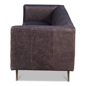 Sofá Chesterfield de Cuero Genuino Moderno de 3 Plazas, Color Gris Oscuro, de Lujo Americano, para Dormitorio y Sala de Estar - Product Image 4
