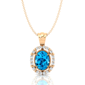 Bijoux de déclaration faits à la main Collier pendentif à breloques en or massif 18 carats clouté de pierres précieuses topaze bleue suisse naturelle et de diamants véritables - Product Image 4