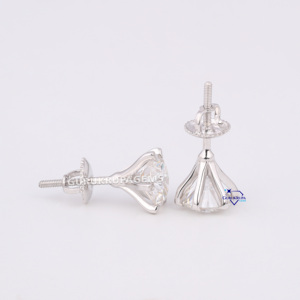 Clásico elegante 14Kt oro blanco corte redondo laboratorio crecido diamante elegante para mujeres Stud pendiente minimalista VVS claridad - Product Image 4
