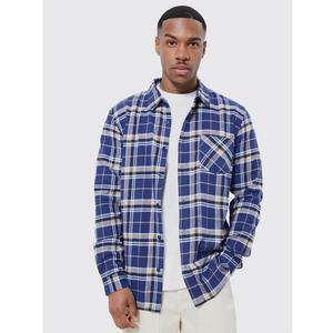 Offres Spéciales d'usine Vêtements pour hommes élégants OEM ODM Chemise décontractée opaque à carreaux en tartan bleu Meilleur prix Fabrication en gros - Product Image 1