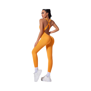 Activewear Adjustable Cross Back Strap Lulu Bodysuit Playsuit One Piece Workout Flared Gym <b>Jumpsuit</b> - Product Image 6