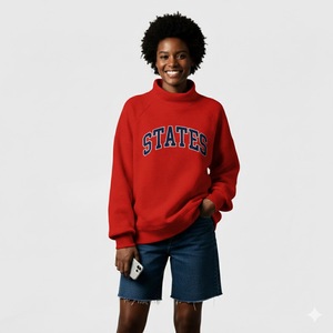 Sudadera de Cuello Alto de Primera Calidad para Mujer, Servicio OEM, Logotipo Frontal Personalizado, Ecológica, de Poliéster/Algodón - Product Image 1