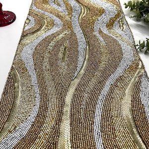 Decoración navideña y diseño de hojas con cuentas, Mantel Individual para mesa de comedor, tapete elegante, corredores decorativos hechos a mano para boda - Product Image 2