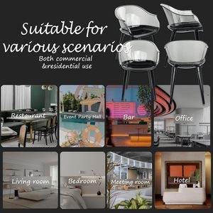 Set di 4 Sedie da Pranzo Moderne in PC Traslucido Nero Fumé, Sedie da Sala da Pranzo Nere Solide e Trasparenti - Product Image 6