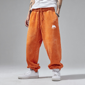 Pantalon de survêtement baggy en molleton épais pour homme, effet délavé, 500 GSM, jambe large, pantalon de jogging baggy, pantalon de pyjama - Product Image 5