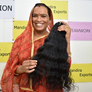 Extensions de cheveux humains ondulés indiens de couleur noire naturelle en gros, double trame, mèches brutes, cuticules alignées, cheveux humains - Product Image 5