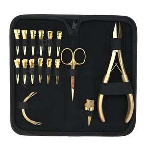 Hair Extension Application Including Duckbill Clips Quick Parting Ring Flat Crimping Tool <b>Curved</b> Needles and Trimming <b>Scissors</b> - Product Image 1