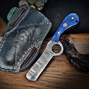 Cuchillo de caza de acero de Damasco hecho a mano con Funda de cuero OEM compatible con estilo vaquero cuchillo de hoja fija Full Tang - Product Image 5