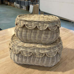 <b>Wicker</b> Rattan Scallop <b>Baskets</b> Natural Set of 2 Rattan Scallop <b>Baskets</b> - Product Image 2
