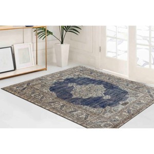 Tapis imprimé floral, antidérapant, intérieur, style bohème, style persan, bleu marine, tapis en chenille - Product Image 4