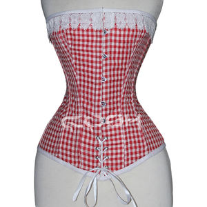 Top Corsé Rojo a Cuadros con Encaje Elegante - Product Image 1