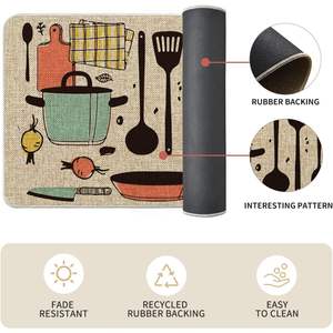 Ensemble de deux tapis de cuisine anti-fatigue, surface en lin personnalisée avec motif original, dos en caoutchouc, lavables, tapis rectangulaires - Product Image 5