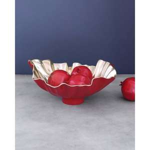 Tazón Rojo y Dorado con Pedestal, Decoración de Mesa para el Día de San Valentín, Compromiso, Aniversario, Fiestas, Tazones Decorativos de Estilo Floral - Product Image 1