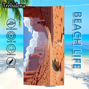 Serviette de plage Trebalena 30*60 pouces ultra-douce à impression numérique 3D motif animal, design personnalisé, thème Aventure dans le désert, hérisson, canyon - Product Image 5