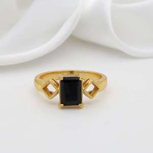 Black Onyx Geometric Brass Ring 18k Gold Plated Wholesale Ring for Women - Product Image 5