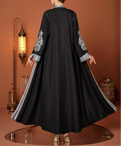 2025 ouvert Abaya pour les femmes musulmanes noir dubaï robes arabe broderie grande taille Robe à manches longues rayonne matériel solide pour - Product Image 3