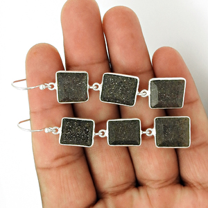 Solid 925 Sterling Silver Natural <b>Black</b> Sun Stone Party Wear Classic Look <b>Earring</b> <b>for</b> <b>Woman</b> Girls Handmade Jewelry Bulk Exporter - Product Image 3