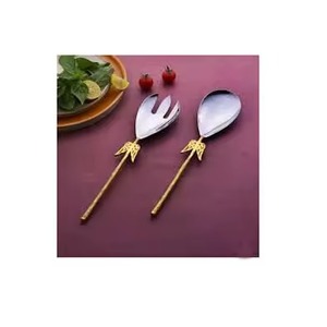 Decoración elegante pulida de plata con mango de ramita chapado en oro Cena DE BODA Cuchara de servidor de sopa de metal dorado - Product Image 3