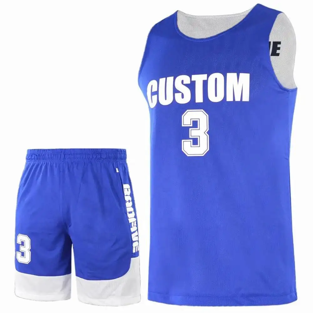 Personalizado azul basquete Jersey Set Design impressão sublimação logotipo malha basquete uniforme