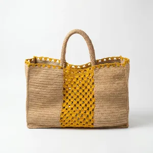 Handmade <b>Raffia</b> Macrame <b>Shoulder</b> <b>Bag</b> with Diamond Lattice Pattern Portable Tote for Women Fashion Daily Travel - Product Image 3