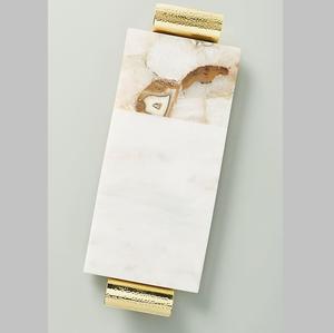 Bandeja de mármol rectangular pequeña de lujo decorativa con flor dorada Bandeja de mármol elegante con decoraciones de borde dorado para eventos Boda - Product Image 6