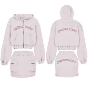 Nouveautés Haute Qualité S-XL Deux Pièces Femmes À Capuche À Manches Longues À Capuche Jupe Ensemble Vintage Fermeture Éclair Solide Polaire Shorts - Product Image 6