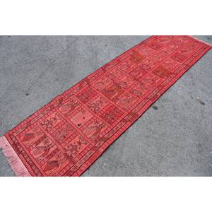 Alfombra turca de lana tradicional roja Vintage de 2,5x9 pies, diseño de retazos de área grande, alfombras abstractas de látex de 10mm para habitación de pasillo - Product Image 4