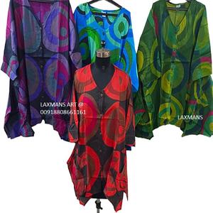 Tops de cintura ceñida para mujer con estampado abstracto para moda al aire libre proveedor mayorista de tops de mujer con estampado de algodón de la India - Product Image 1