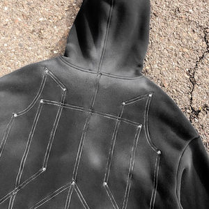 Sudadera con capucha con diamantes de imitación desteñidos al sol para hombre con mangas regulares, sudaderas con capucha de algodón de material de manga larga y peso pesado con logotipo personalizado - Product Image 3