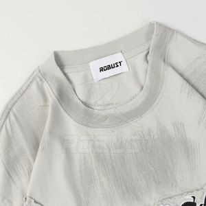T-shirts personnalisés de haute qualité avec logo vintage 300G avec épaules tombantes graphiques vieillis coupés et cousus avec patchs de broderie - Product Image 3