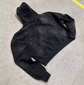 Sudadera con Capucha Extra Grande para Hombre, de Algodón Grueso, Lavada al Ácido, Estilo Vintage Desteñido por el Sol, con Logotipo Estampado con Pedrería, Bordada para Invierno - Product Image 3