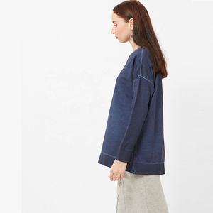 T-shirt pour femme tendance, style vintage, uni, personnalisé, délavé à l'acide, col rond, manches courtes, coupe ajustée, respirant, vente en gros, OEM, été - Product Image 2