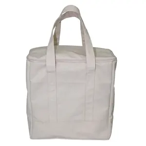 Portable OEM Eco-friendly Shopping Bag Insulated Food Cooler Bag Customized Durable Cotton Tote Canvas Lunch Thermal Cooler Bag