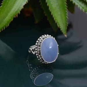 Cadeau tendance en gros Bague de bijoux fins faite à la main pour filles et dames Bague en argent sterling 925 massif avec pierre précieuse angélite naturelle - Product Image 2
