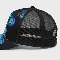 Casquette Trucker Noire Personnalisée avec Impression par Sublimation Bleue, Dos en Maille, Chapeau Snapback, Logo Brodé, Réglable, Style Streetwear, Casquette de Sport