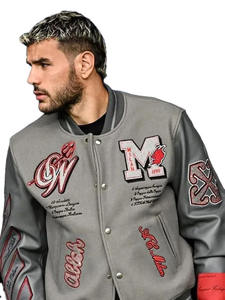 Custom Plus Size Logo Letterman <b>Jacket</b> for Men Casual <b>Patchwork</b> Oversized Baseball Varsity Style Winter Print Varsity <b>Jacket</b> - Product Image 4