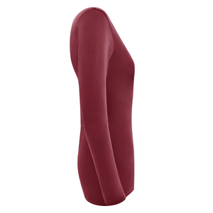 Women's V-Neck Long Sleeve Scrub <b>Top</b> <b>Maroon</b> Knitted Spandex/Polyester Jersey Fabric Seamless Fusing Hospital Uniform Blouse - Product Image 2